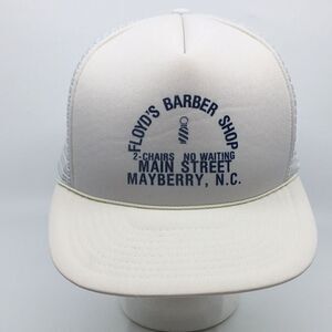Vintage Floyd’s Barber Shop Mayberry NC white trucker hat SnapBack Andy Griffith
